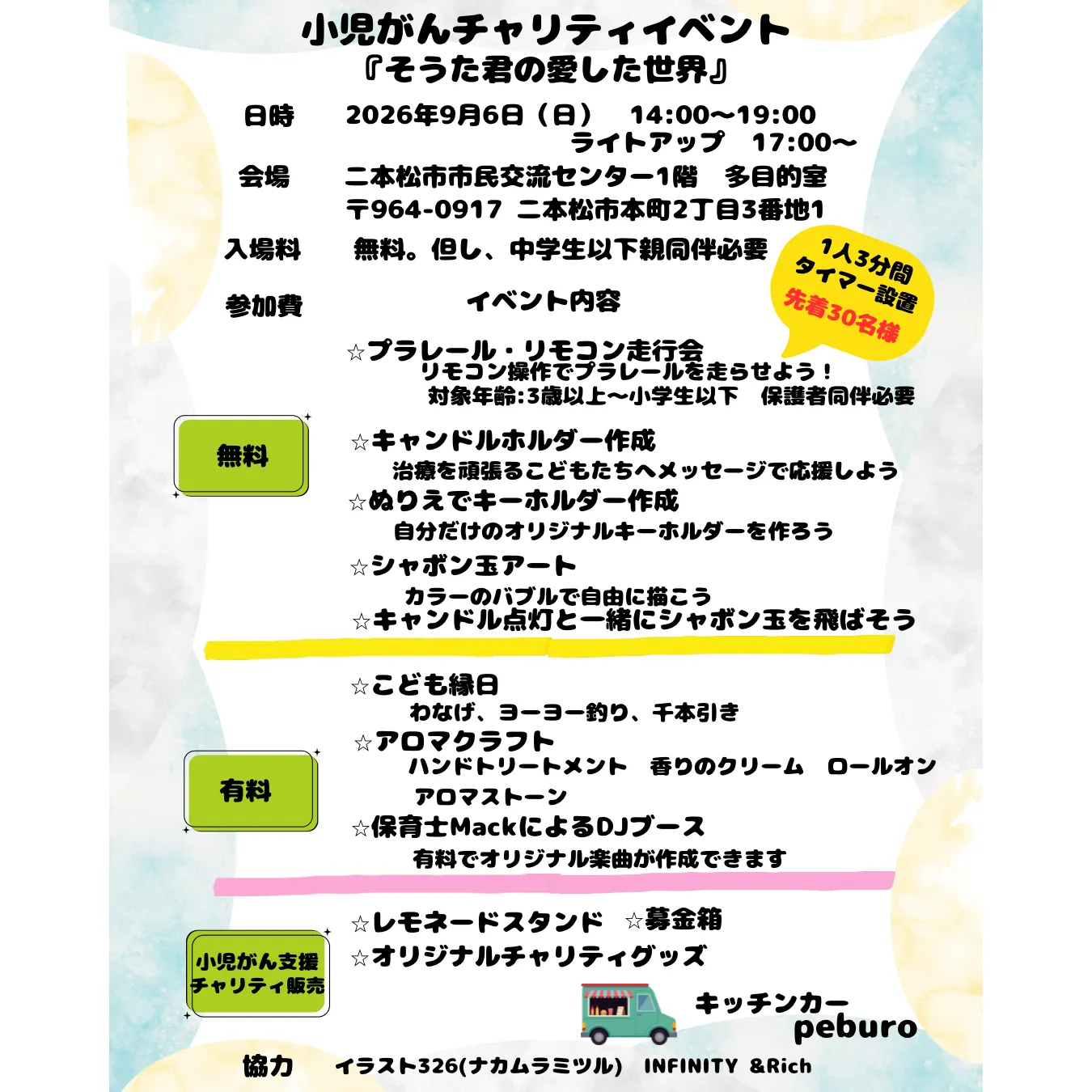 同イベントの9月6日開催時の無料・有料企画と出店内容をまとめた告知画像